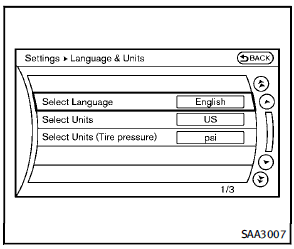 The Language & Units settings display will