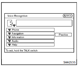 2. A list of commands appears on the