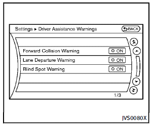 3. Highlight the “Blind Spot Warning” key,