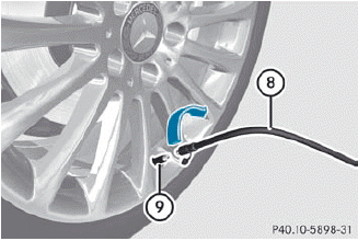 ► Remove the cap from valve 9 on the