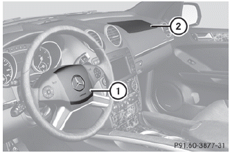 Driver's air bag 1 deploys in front of the