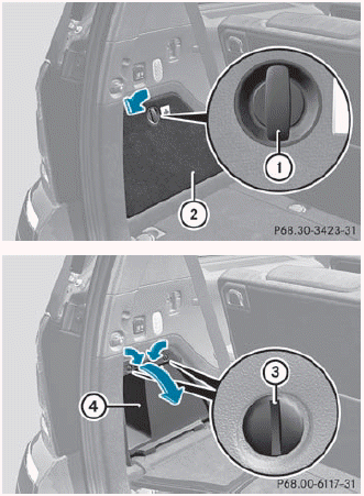 ► To open: turn release knob 1 90° in the