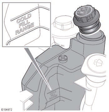 Ensure the coolant level remains between the COLD FILL RANGE indicator marks