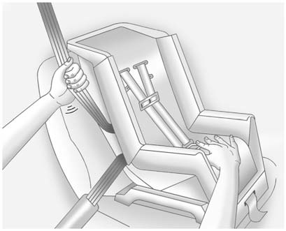 5. To tighten the belt, push down on the child restraint, pull the shoulder portion