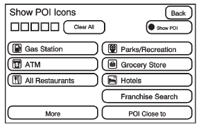 1. Select one of the POI categories to display the POI icon at the top of the