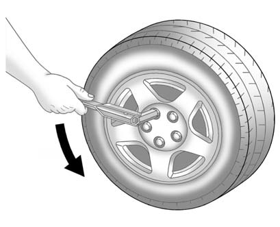 3. Use the wheel wrench to loosen all the wheel nuts. Turn the wheel wrench counterclockwise