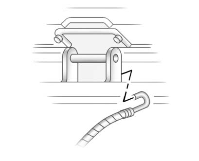 5. Hook the cable onto the outside portion of the liftgate hinges (B).