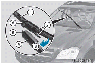 ► Position the new wiper blade 1 with