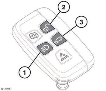To raise the vehicle press and hold button (1), then press and hold button (2).