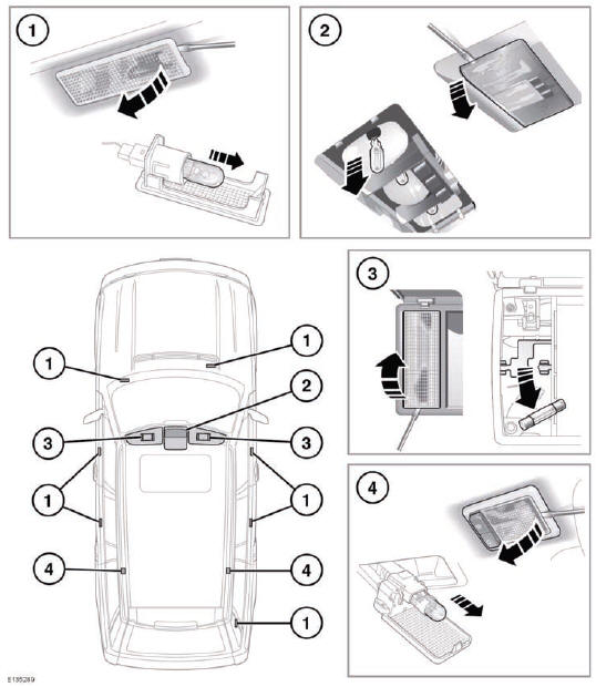 Follow the steps illustrated. Insert a new bulb and refit the components.