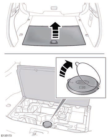 Open the spare wheel access hatch in the loadspace area and remove the vehicle